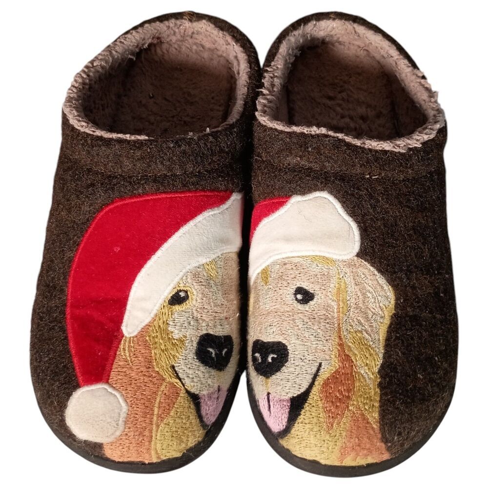 LL Bean Daybreak Scuff Wool Dog Print Slippers Christmas Womens 7
